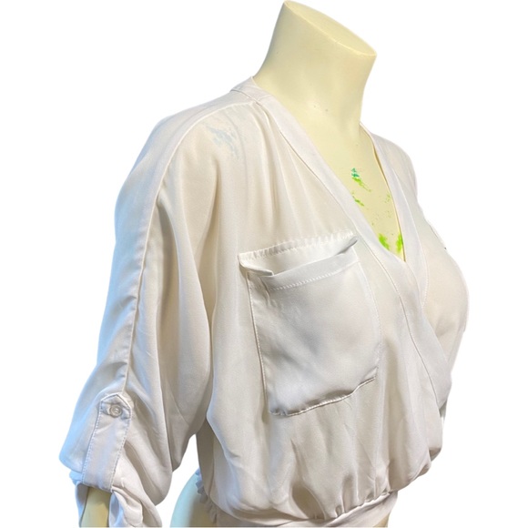Gabrielle Union chiffon white cropped utility shirt 3/4 sleeves - Picture 2 of 6